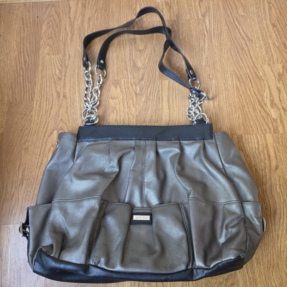Miche Base Bag Black Purse Handbag Insert With Detachable Straps Metallic Cover